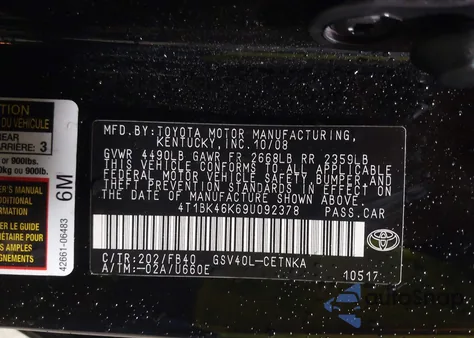 2009 Toyota Camry Se from USA, damaged, VIN 4T1BK46K69U092378